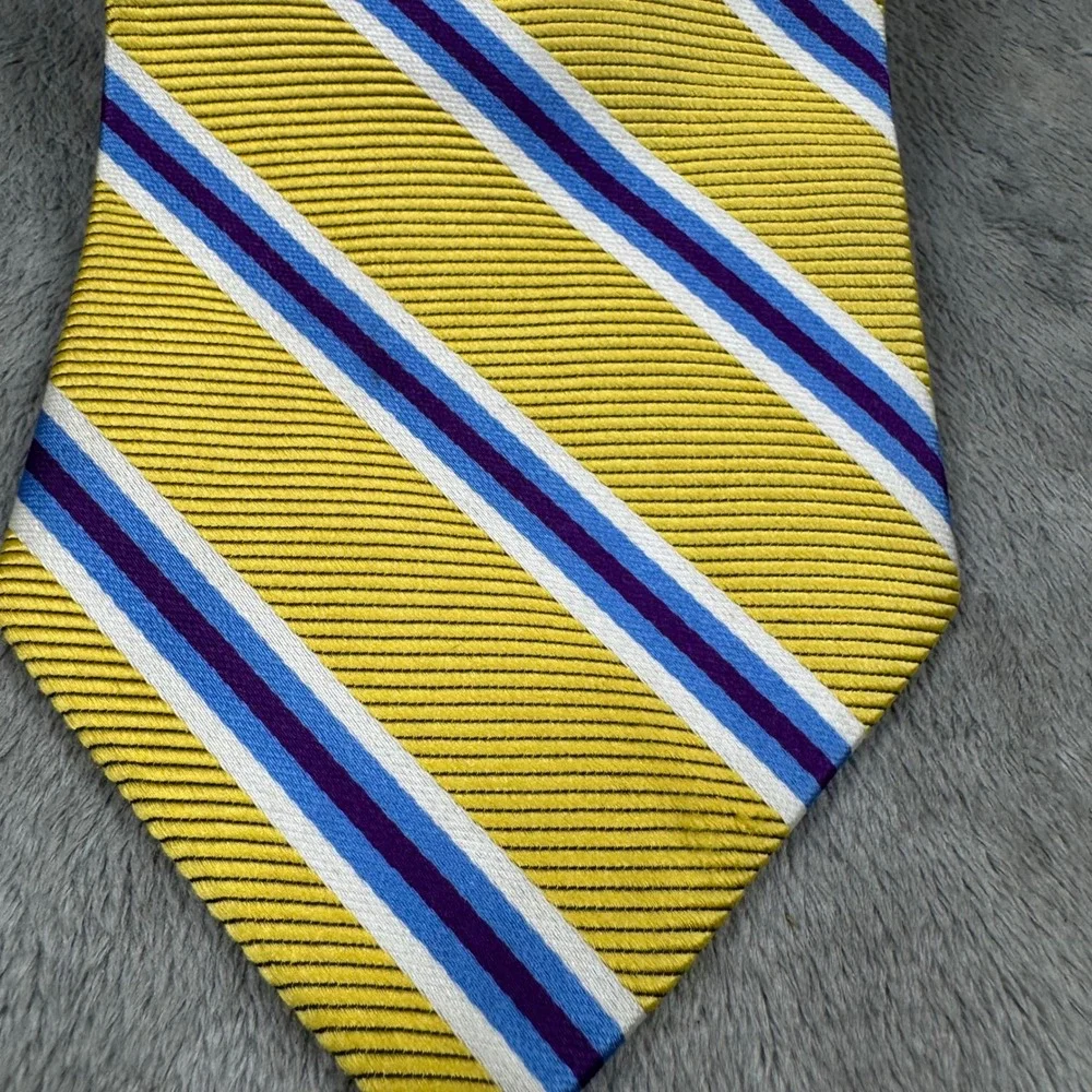 Brooks‎ Brothers Tie Mens OS Yellow Purple Blue Striped Repp Silk Excellent USA